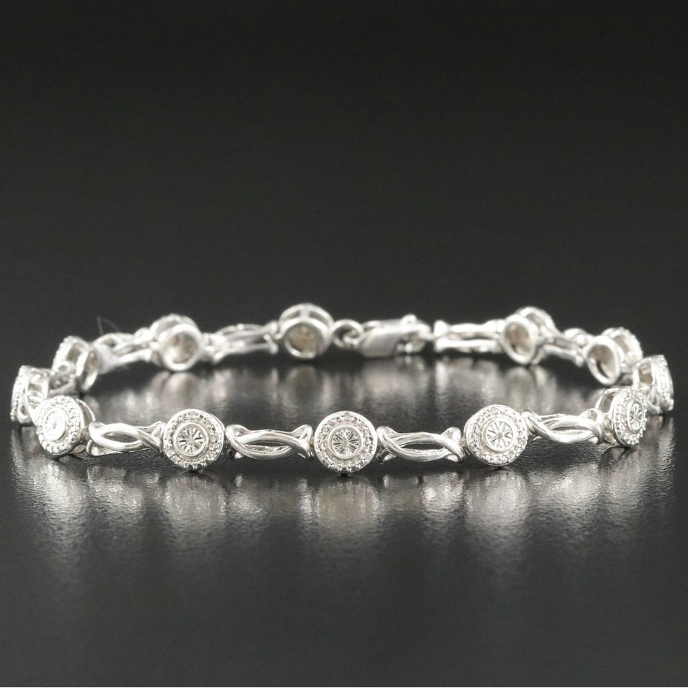 Sterling Silver Bracelet with Real Diamond Accents New
